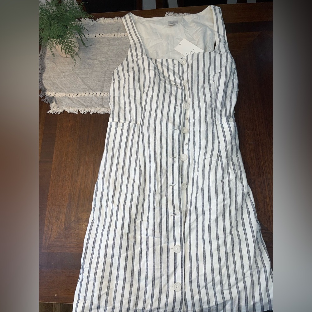 A New Day Striped Button Front Dress Size Large NWT Linen Blend Summer”